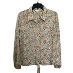 LC Lauren Conrad Long Sleeve Blouse with Flowers Orange, Green, and Shiny Gold L Photo 3