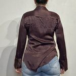 ZARA  Burgundy Satin Long Sleeve Button Down Shirt Sz M Photo 7