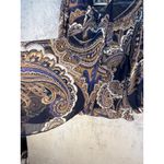 Chico's  Blouse Size Large Blue Brown Paisley Ruffle Scarf Academia Photo 2