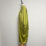 ZARA Green Satin 3/4 Dolman Sleeve Tapered Back Tie V Line High Neck Dress NWT Photo 6