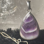 Vintage sterling silver 925 Amethyst Lace Agate necklace silver 925 chain 18” genuine Purple Photo 0