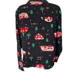 Old Navy Christmas Camper Print Flannel Pajama Shirt Button Front Black M Photo 1