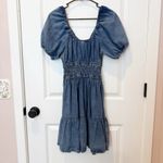 Gap  Womens Milkmaid Smocked Denim Dress Size Medium Coquette Front Tie Classic Photo 3