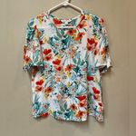 Counterparts 2/$12 Red Poppy Floral Tie Sleeve Spring Blouse Size Small Photo 0
