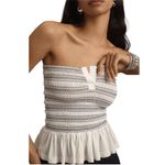 Anthropologie  Maeve Tube Top Smocked White Black Cropped Size XLarge Ruffled Hem Photo 9