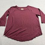 Chaser ⭐️  Pink Waffle Knit Loose Relaxed Fit Thermal Raw Hem Top XLarge EUC Photo 0