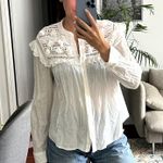Sea New York cotton white long sleeve blouse shirt embroidered size 4 S1 Photo 0