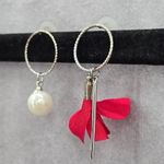 None Red Bar Rose Floral Circle Drop Dangle Hook Fashion Jewelry Earrings NWT JB2-90 Photo 2