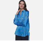 Karl Lagerfeld NWT PARIS Women's Long Sleeve Printed Tunic Blouse French Blue XL Photo 1