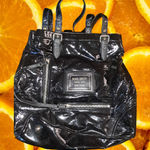 Nine West  Black Tote Bag‎ Purse Faux Patent Leather Photo 0