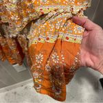Cute tiered ruffle midi metallic thread boho floral pull on skirt festival fairy Orange Size XS Photo 4