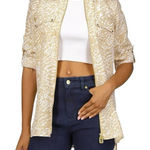 Michael Kors  Brown‎ Cuffed Sleeve 3/4 Sleeve Button Down Shirt​ Photo 0