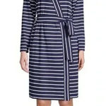 Lands' End Lands’ End Cotton Above Knee Length Robe Deep Sea Navy Stripe Plus Size 1X - 2X Photo 0