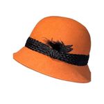 New Rust Betmar Tegan Wool Felt Cloche Hat Fedora Black Feathered Trim Accessory Orange Photo 6