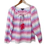 J.Crew  NWT Striped Peasant Blouse Women’s Size XS Pink Boho Tassel Tie Chic Photo 0