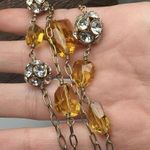 J.Crew Talbots Amber Shade Glass Clear Rhinestone Gold Tone Station Chain Necklace 34in Photo 9