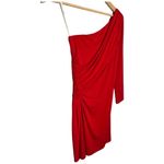 Boston Proper  One Shoulder Long Sleeve Ruched Bodycon Christmas Dress Red 0 Photo 6