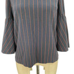 Ganni Clark Bell Sleeve Blouse Navy Blue Red Pinstripe Size 34 / US 2 Photo 2