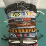 Multicolor Wood Bead Woven Vegan Leather Charm Bohemian Bracelets 13 Piece Set Brown Photo 2