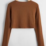 Brown Ribbed Crop Top Photo 1