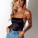 NWT  motelrocks koza satin black tie back bodice top xs Photo 0