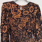 ZARA Floral Paisley Ruffle Yoke Smocked Waist Mini Dress Black Orange Photo 4