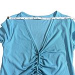ZARA  Women Small Crop Top Blue Ribbed Knit Ruched Button Cardigan Shirt Photo 3