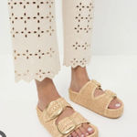 Loeffler Randall  Theo Sandals Womens Size 10 Beige Woven Double Buckle Platform Photo 0