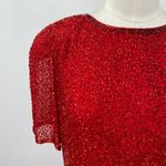 Vintage Oleg Cassini Beaded Silk Mini Dress Short Sleeves Cocktail Red Womens 6 Photo 3