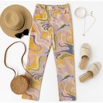 ZARA Jeans Womens Abstract Swirl Pants Size 8 Multicolor Retro Y2K Groovy Boho Photo 11