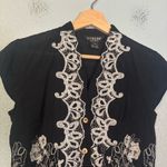 Citron Black Bamboo Button Up Blouse‎ with White Embroidery XS Petite Boho Coast Size undefined Photo 4