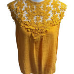 Papaya Women’s Daisy Floral Lace Neckline Blouse Sleeveless Boho Style Golden Yellow Size Large Photo 0