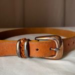 Brighton Vintage 1991  Tan Leather Belt Braided Keeper Hammered Buckle 27-31 Photo 1
