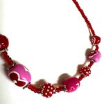 Pink and red hand painted beaded necklace Photo 3
