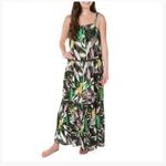 Blue Island Tropical Floral Tiered Resort Maxi Bohemian Dress Women Small Tie Photo 4