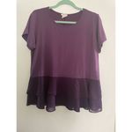 Yelete  Women’s T-shirt  Blouse with chiffon peplum Stretch Short Sleeve Size L Photo 5