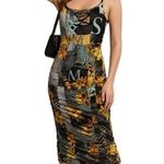 Jolie & Joy Abstract Floral Ruched Midi Dress XL Wearable Art‎ Newsprint Black Photo 0