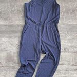 Athleta Brooklyn Sleeveless Textured Jumpsuit Womens 16 V Neck Pockets Blue Gray Photo 0