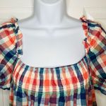 Modcloth JCrew Smocked Cotton Crop Top Summer Madras Plaid Checkered Orange Blue S Photo 4