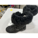 Womans Winter Boots 8 Side Zip Quilted Wrap Around Tie Fur Cuff Black Photo 2