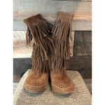 LC Lauren Conrad Size 8 Moccasin Boots Brown Suede Triple Layer Fringe Photo 2