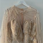 LARA Long Cape Beaded Gown in Champagne/Ivory 6 Tan Photo 2