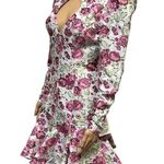 Asos Luxe Keyhole Cut Out Floral jacquard High Neck Long Sleeve Mini Dress Sz 6 Pink Photo 2