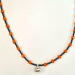 Silver Tone Pumpkin Pendant Black & Orange Beaded Necklace Photo 0