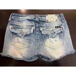 Miss Me Distressed Denim Mid-Rise Shorts W/Frayed Hem & Embellished Pockets Size Photo 1