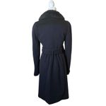 Rebecca Taylor Navy Black Wool Peacoat Faux Fur Collar Double Breasted Belt Sz 0 Photo 5