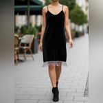 Kontatto Black Fringe Velvet Slip Black Dress(Size Medium) Photo 4