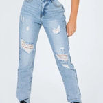 Princess Polly Behati Distressed Raw Hem High Rise Straight Leg Denim Jeans Photo 0