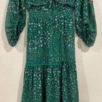 Three Floor Hansen Green Floral Pink Flower Ruffle Tiered Long Sleeve Maxi Dress Photo 0