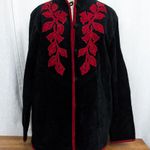 Vintage Black and Red Suede Goth Mandarin Style Jacket Large Photo 6